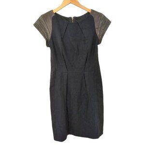 Rag & Bone Sheath Dress Womens 4 Black Wool Brown Leather Trim Edgy Rocker